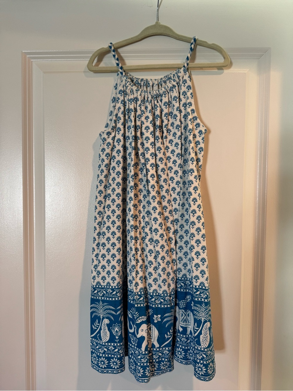 Mini Boden White and Blue Printed Cotton Sundress